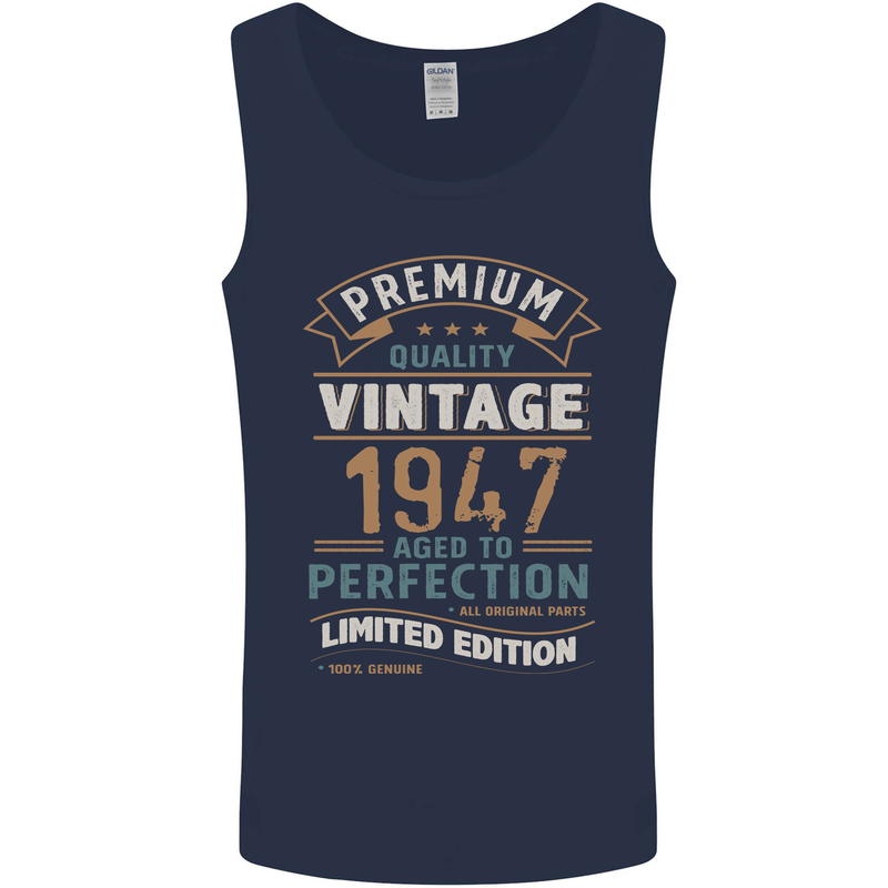 Premium Vintage 76th Birthday 1947 Mens Vest Tank Top Navy Blue