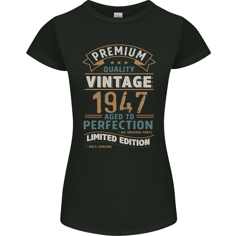 Premium Vintage 76th Birthday 1947 Womens Petite Cut T-Shirt Black