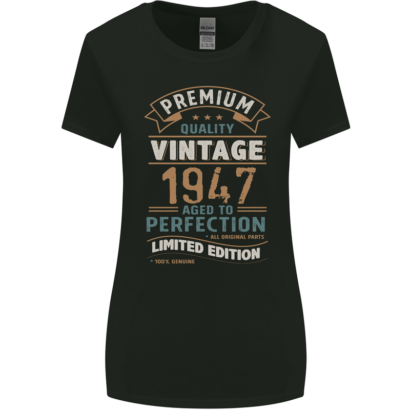 Premium Vintage 76th Birthday 1947 Womens Wider Cut T-Shirt Black