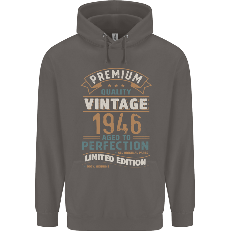 Premium Vintage 77th Birthday 1946 Mens 80% Cotton Hoodie Charcoal