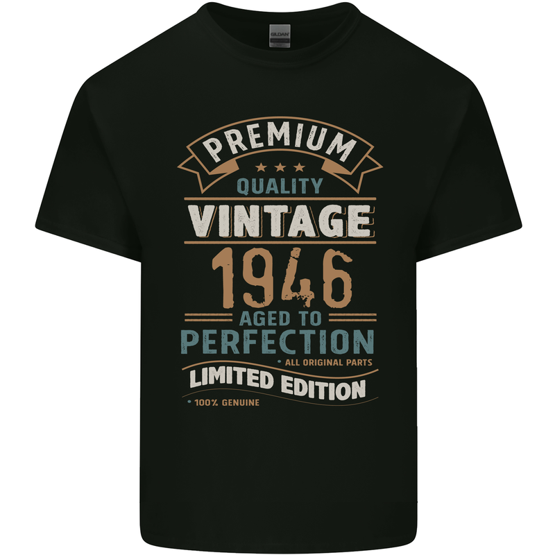 Premium Vintage 77th Birthday 1946 Mens Cotton T-Shirt Tee Top Black