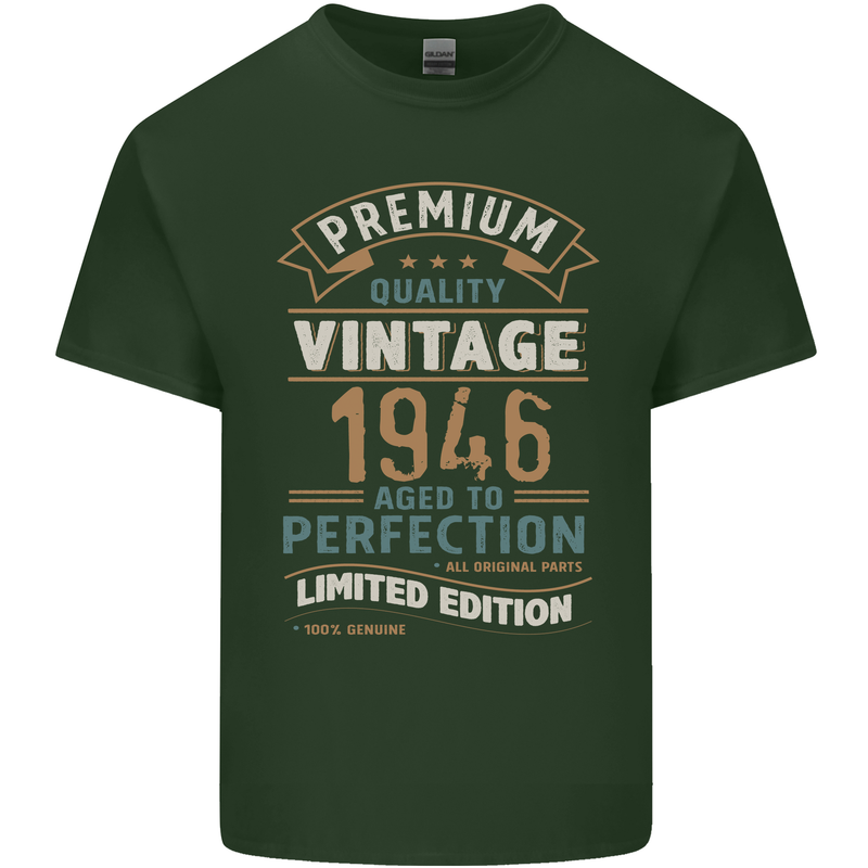Premium Vintage 77th Birthday 1946 Mens Cotton T-Shirt Tee Top Forest Green