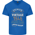 Premium Vintage 77th Birthday 1946 Mens V-Neck Cotton T-Shirt Royal Blue