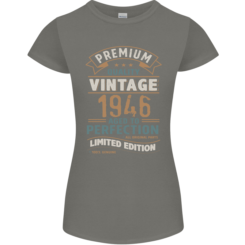 Premium Vintage 77th Birthday 1946 Womens Petite Cut T-Shirt Charcoal