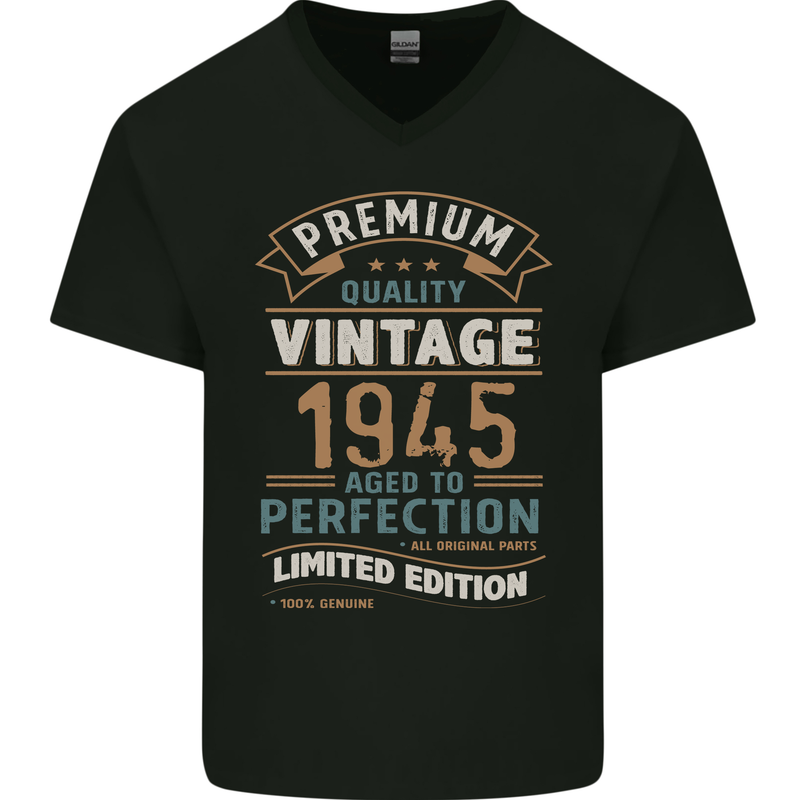 Premium Vintage 78th Birthday 1945 Mens V-Neck Cotton T-Shirt Black