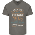 Premium Vintage 78th Birthday 1945 Mens V-Neck Cotton T-Shirt Charcoal