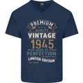Premium Vintage 78th Birthday 1945 Mens V-Neck Cotton T-Shirt Navy Blue