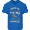 Premium Vintage 78th Birthday 1945 Mens V-Neck Cotton T-Shirt Royal Blue