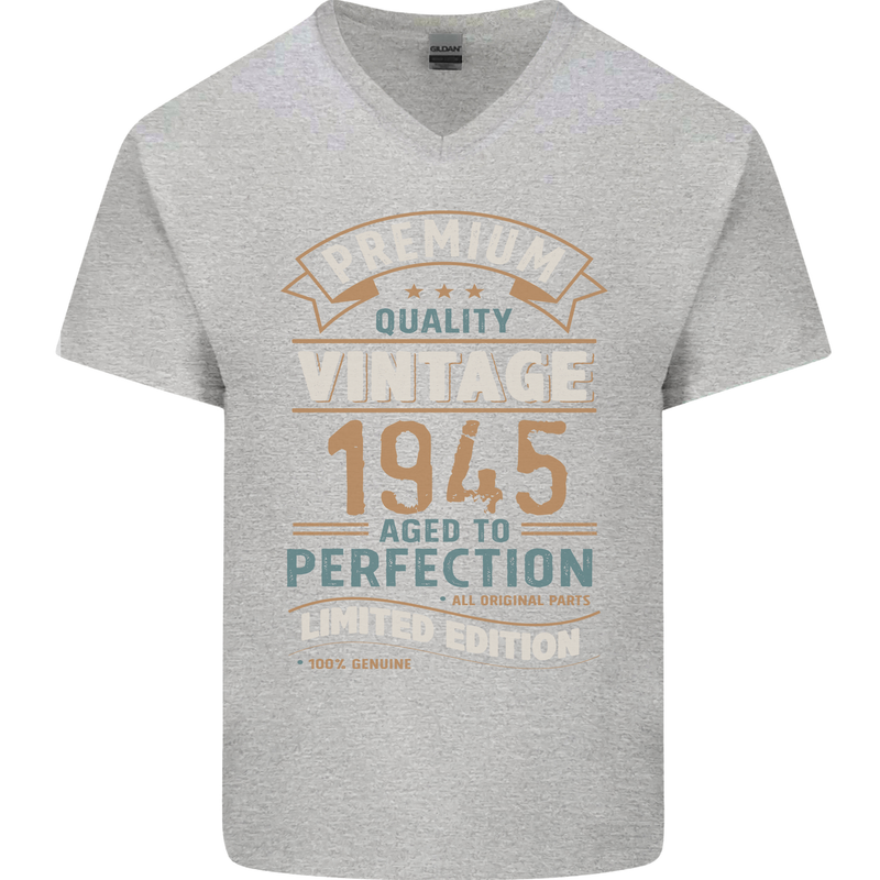 Premium Vintage 78th Birthday 1945 Mens V-Neck Cotton T-Shirt Sports Grey