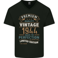 Premium Vintage 79th Birthday 1944 Mens V-Neck Cotton T-Shirt Black