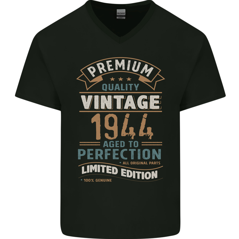 Premium Vintage 79th Birthday 1944 Mens V-Neck Cotton T-Shirt Black