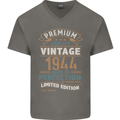 Premium Vintage 79th Birthday 1944 Mens V-Neck Cotton T-Shirt Charcoal