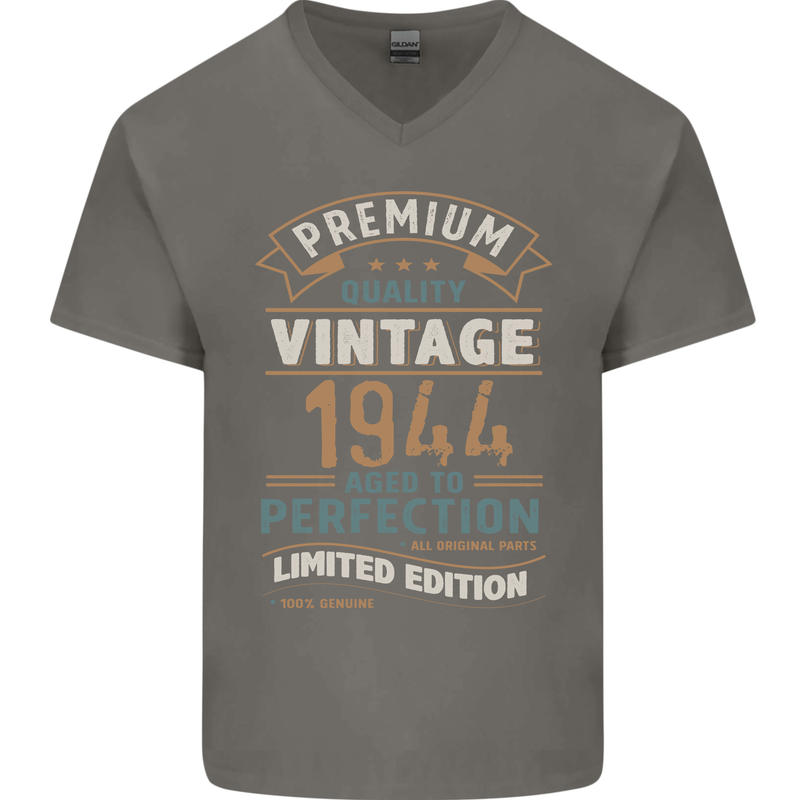 Premium Vintage 79th Birthday 1944 Mens V-Neck Cotton T-Shirt Charcoal