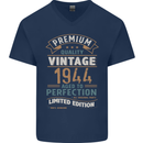 Premium Vintage 79th Birthday 1944 Mens V-Neck Cotton T-Shirt Navy Blue