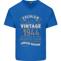 Premium Vintage 79th Birthday 1944 Mens V-Neck Cotton T-Shirt Royal Blue