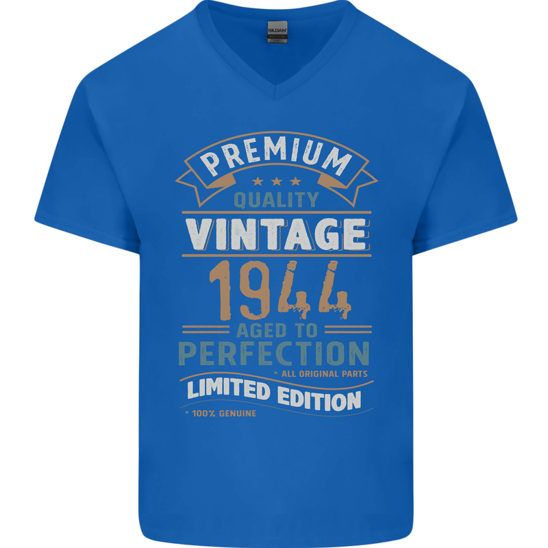 Premium Vintage 79th Birthday 1944 Mens V-Neck Cotton T-Shirt Royal Blue