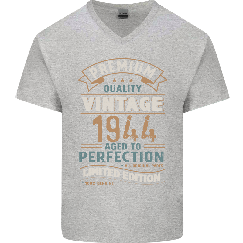 Premium Vintage 79th Birthday 1944 Mens V-Neck Cotton T-Shirt Sports Grey