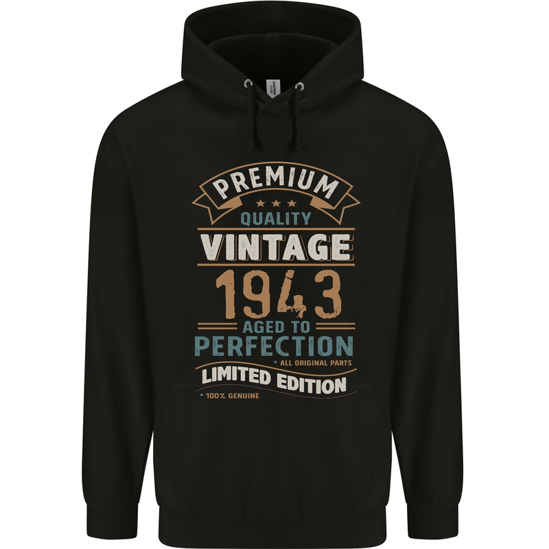 Premium Vintage 80th Birthday 1943 Mens 80% Cotton Hoodie Black