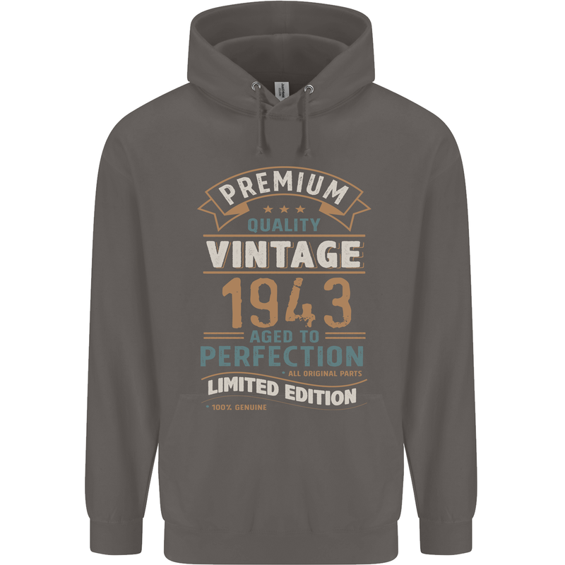 Premium Vintage 80th Birthday 1943 Mens 80% Cotton Hoodie Charcoal