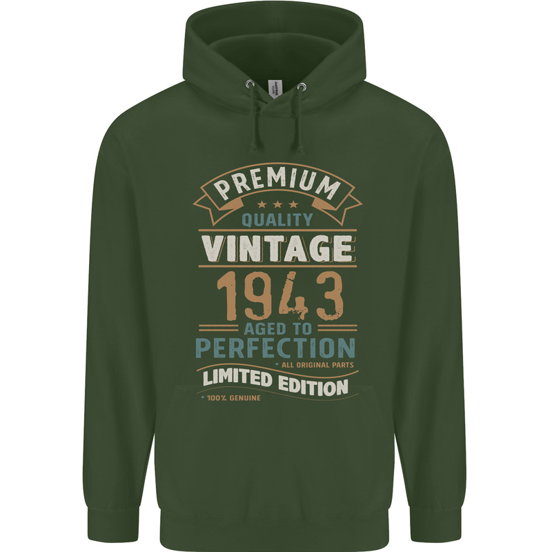 Premium Vintage 80th Birthday 1943 Mens 80% Cotton Hoodie Forest Green