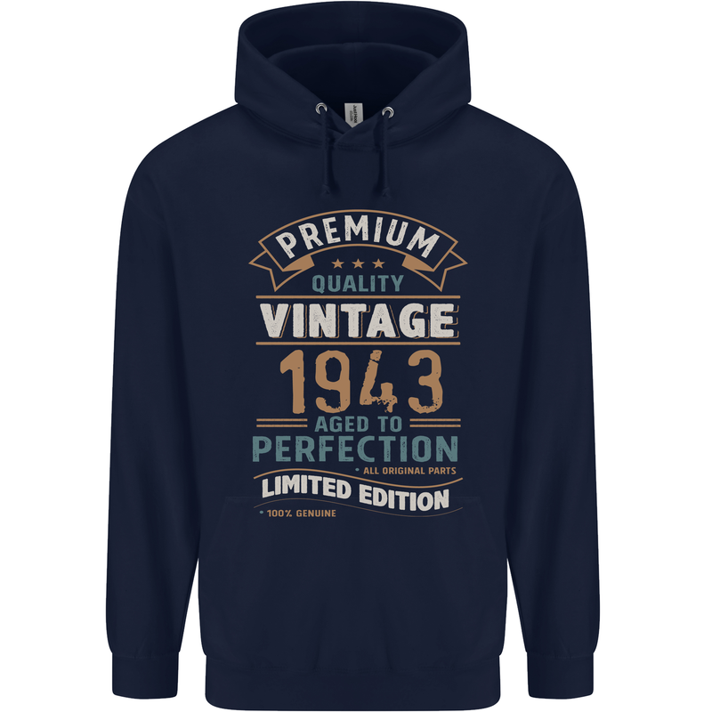 Premium Vintage 80th Birthday 1943 Mens 80% Cotton Hoodie Navy Blue