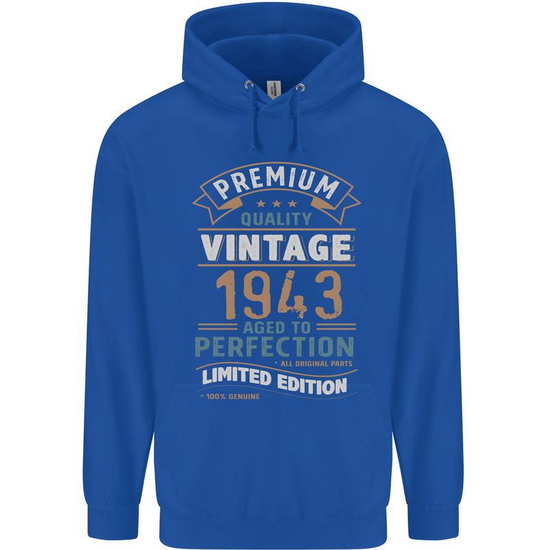 Premium Vintage 80th Birthday 1943 Mens 80% Cotton Hoodie Royal Blue