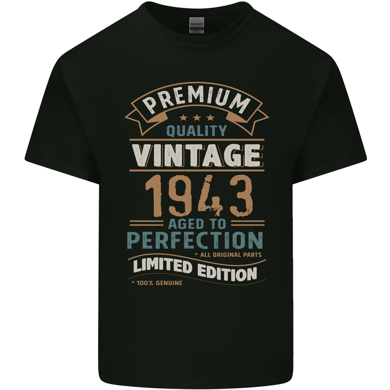 Premium Vintage 80th Birthday 1943 Mens Cotton T-Shirt Tee Top Black