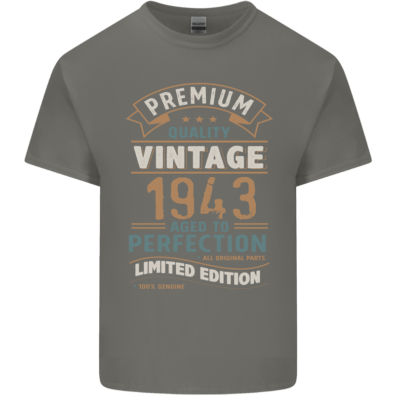 Premium Vintage 80th Birthday 1943 Mens Cotton T-Shirt Tee Top Charcoal