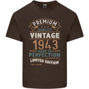 Premium Vintage 80th Birthday 1943 Mens Cotton T-Shirt Tee Top Dark Chocolate