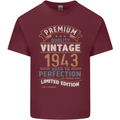 Premium Vintage 80th Birthday 1943 Mens Cotton T-Shirt Tee Top Maroon