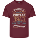 Premium Vintage 80th Birthday 1943 Mens Cotton T-Shirt Tee Top Maroon