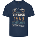 Premium Vintage 80th Birthday 1943 Mens Cotton T-Shirt Tee Top Navy Blue