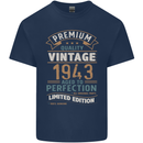 Premium Vintage 80th Birthday 1943 Mens Cotton T-Shirt Tee Top Navy Blue