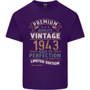 Premium Vintage 80th Birthday 1943 Mens Cotton T-Shirt Tee Top Purple