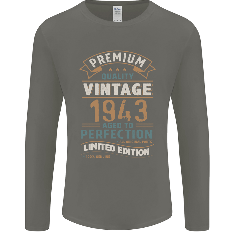 Premium Vintage 80th Birthday 1943 Mens Long Sleeve T-Shirt Charcoal