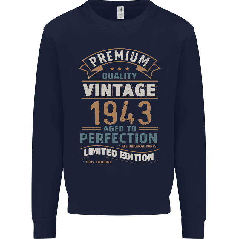 Premium Vintage 80th Birthday 1943 Mens Sweatshirt Jumper Navy Blue