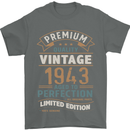 Premium Vintage 80th Birthday 1943 Mens T-Shirt 100% Cotton Charcoal