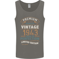 Premium Vintage 80th Birthday 1943 Mens Vest Tank Top Charcoal