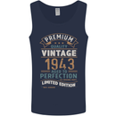 Premium Vintage 80th Birthday 1943 Mens Vest Tank Top Navy Blue