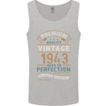 Premium Vintage 80th Birthday 1943 Mens Vest Tank Top Sports Grey