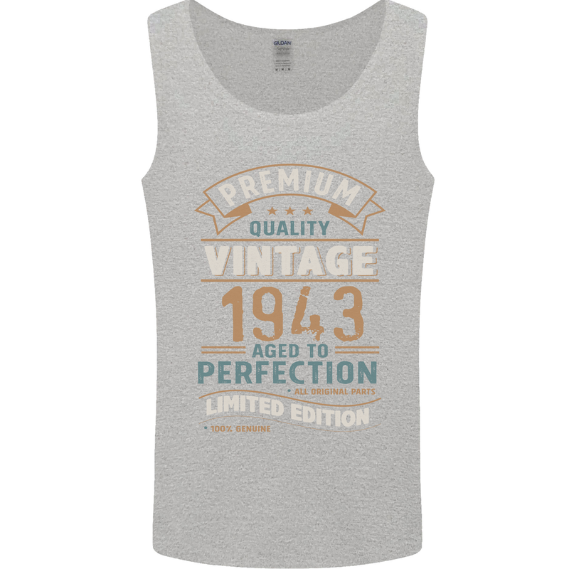 Premium Vintage 80th Birthday 1943 Mens Vest Tank Top Sports Grey