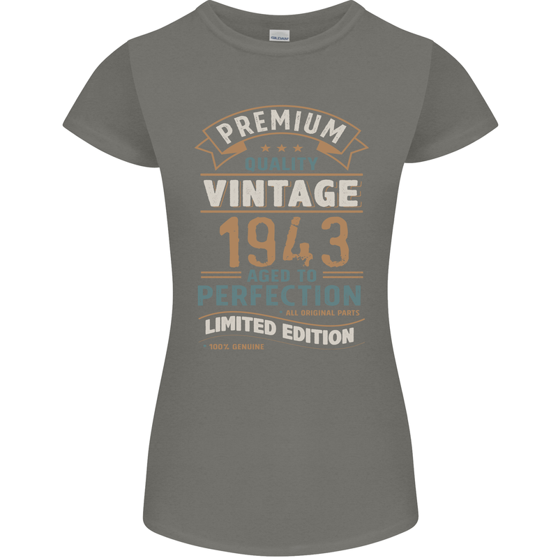 Premium Vintage 80th Birthday 1943 Womens Petite Cut T-Shirt Charcoal