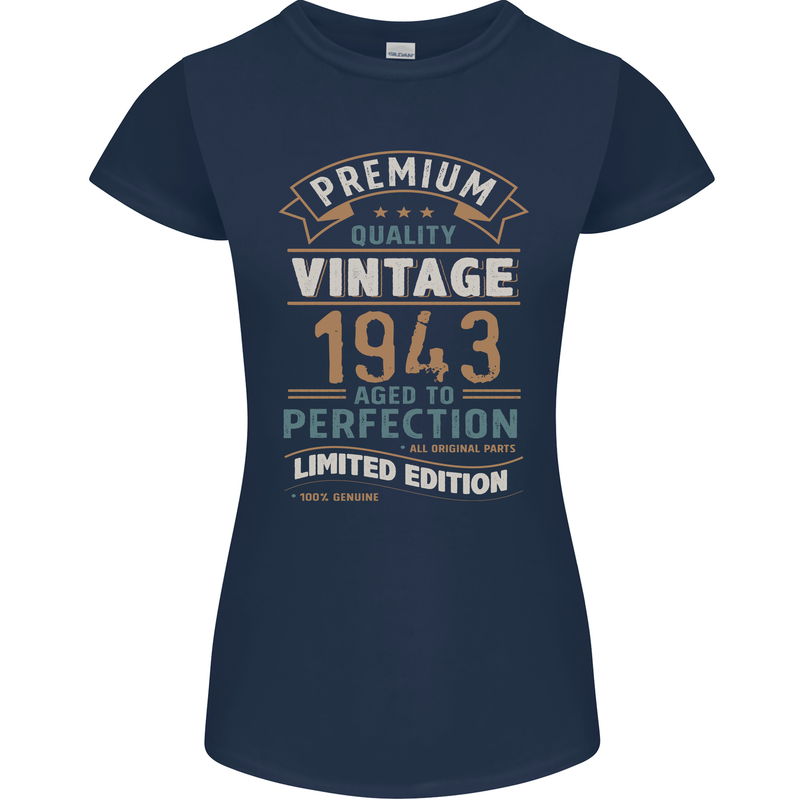Premium Vintage 80th Birthday 1943 Womens Petite Cut T-Shirt Navy Blue