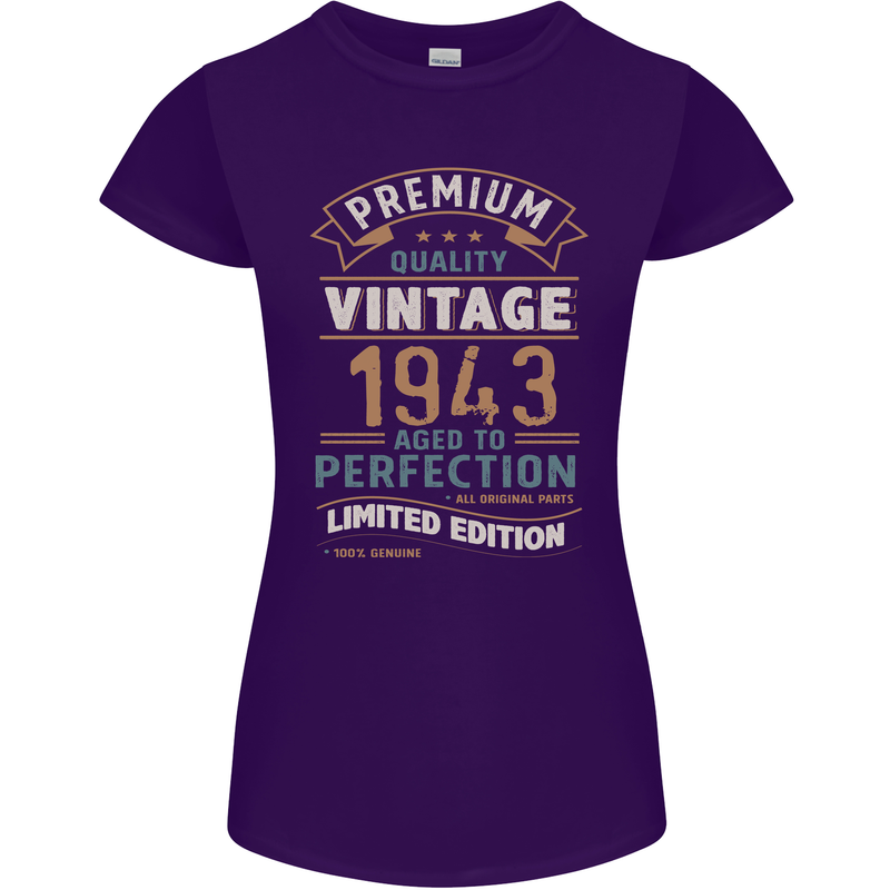 Premium Vintage 80th Birthday 1943 Womens Petite Cut T-Shirt Purple