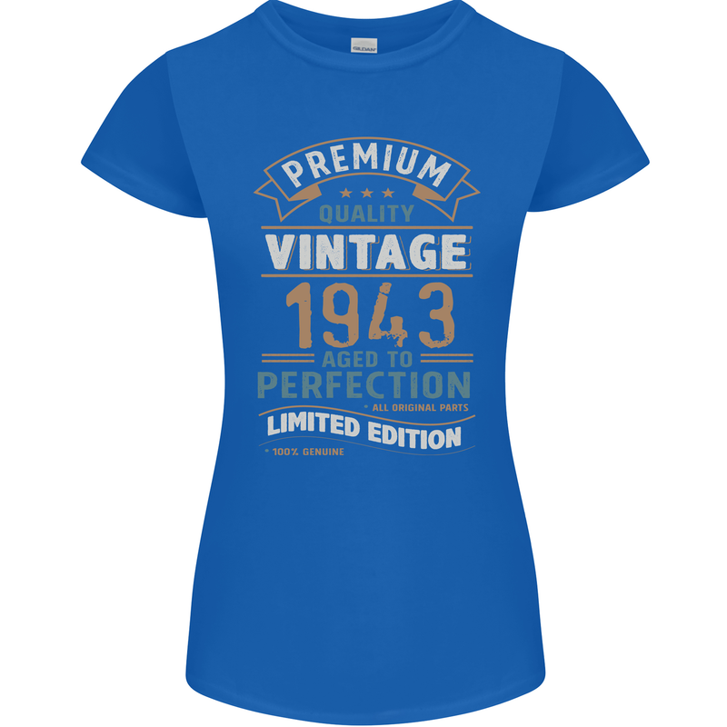 Premium Vintage 80th Birthday 1943 Womens Petite Cut T-Shirt Royal Blue