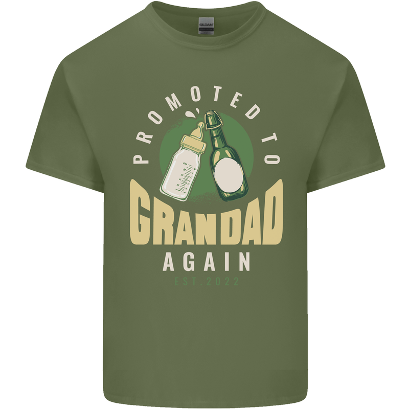 Promoted to Grandad Est. 2022 Mens Cotton T-Shirt Tee Top Military Green