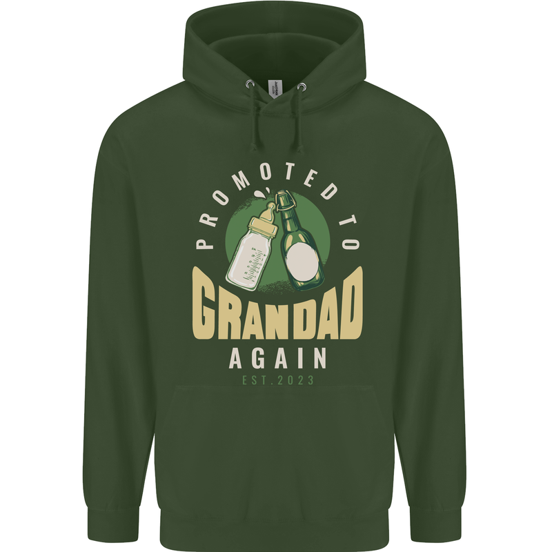 Promoted to Grandad Est. 2023 Childrens Kids Hoodie Forest Green