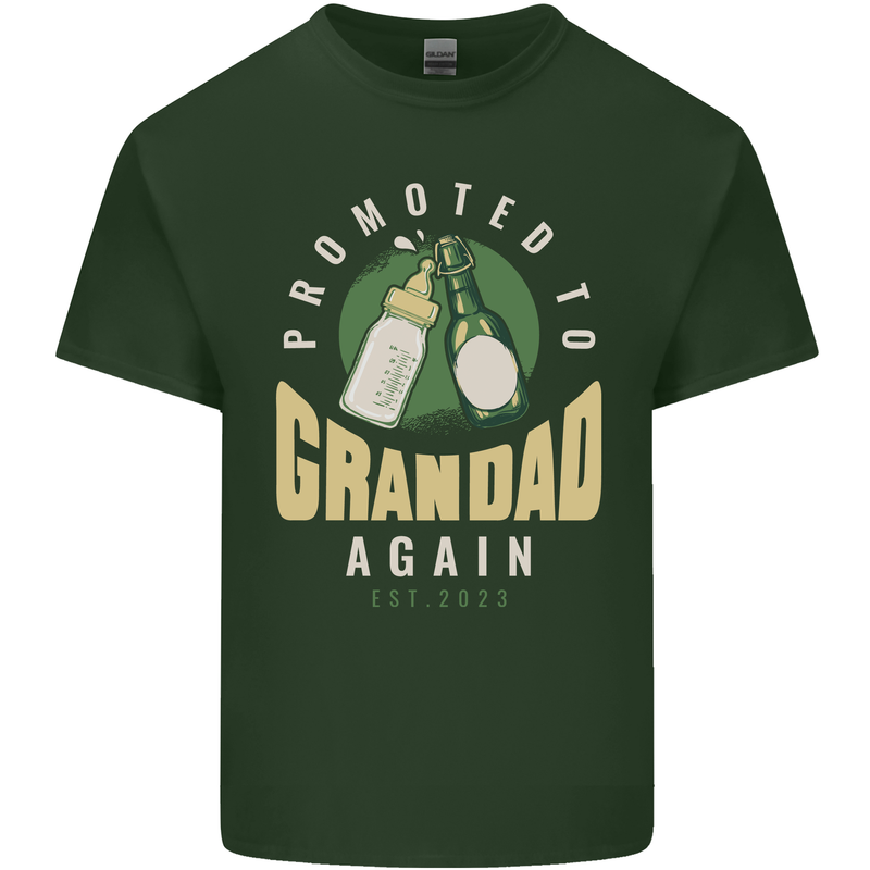 Promoted to Grandad Est. 2023 Mens Cotton T-Shirt Tee Top Forest Green