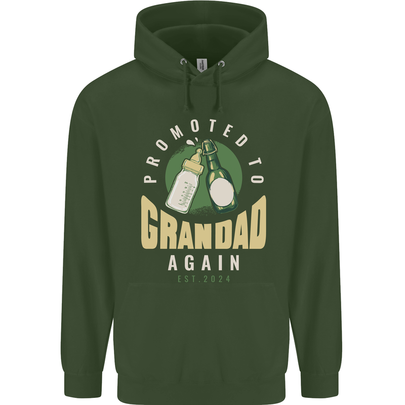 Promoted to Grandad Est. 2024 Childrens Kids Hoodie Forest Green