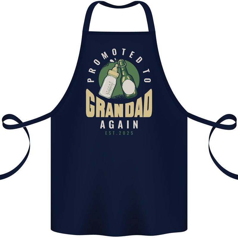 Promoted to Grandad Est. 2025 Cotton Apron 100% Organic Navy Blue